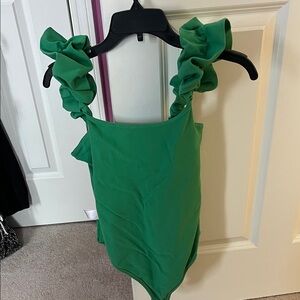 Express Green Ruffle Strap Bodysuit